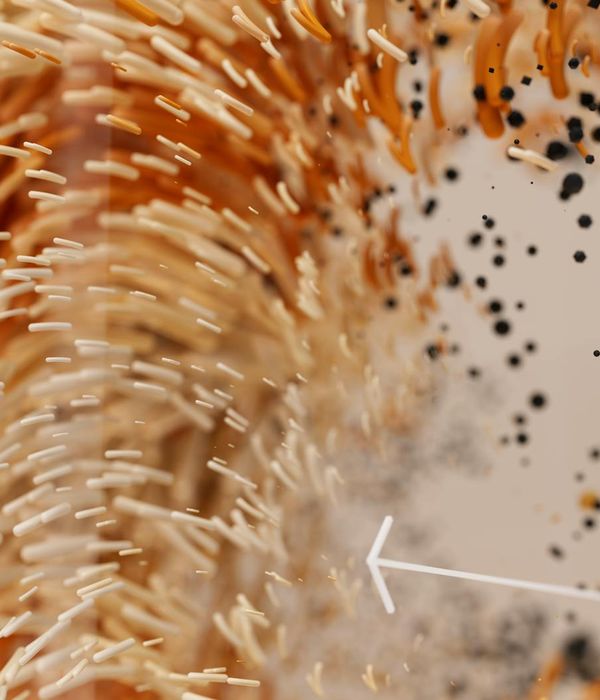 Abstract shapes suggesting fluid movement and energy flow.